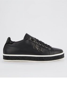 Philipp Plein Black Leather Crystal-Studded Low-Top Sneakers